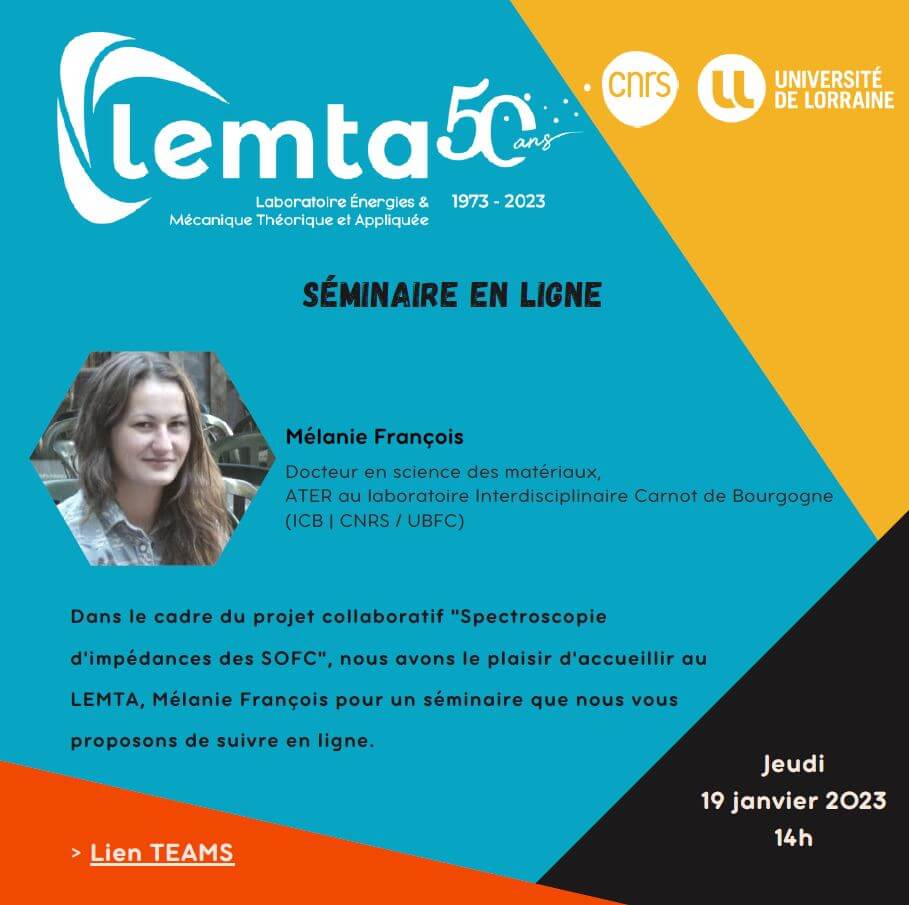 Seminar on the SOFC Impedance Spectroscopy orgainsed by LEMTA – January 19, 2023