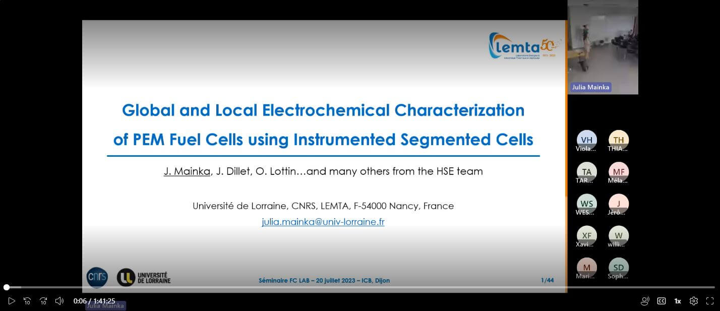 FCLAB séminaire sur « Global and Local Electrochemical Characterization of Performance and Ageing of PEM Fuel Cells using Instrumented Segmented Cells »